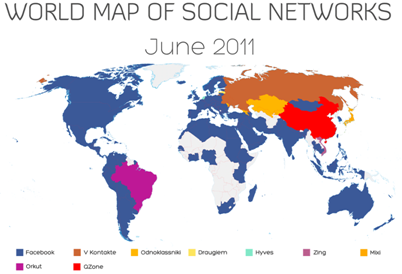 图12011年世界社交媒体利用分布图